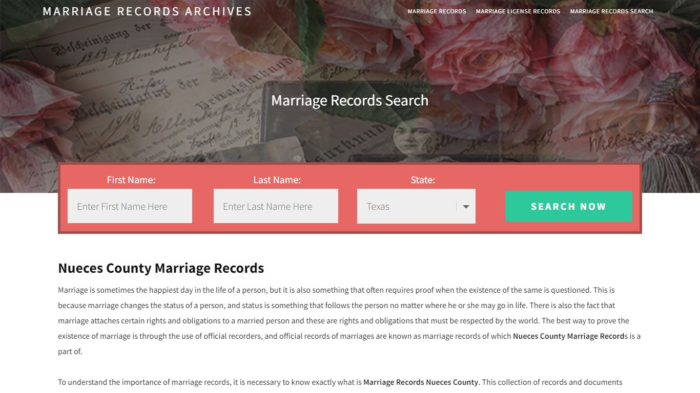 Nueces County Marriage Records | Enter Name and Search