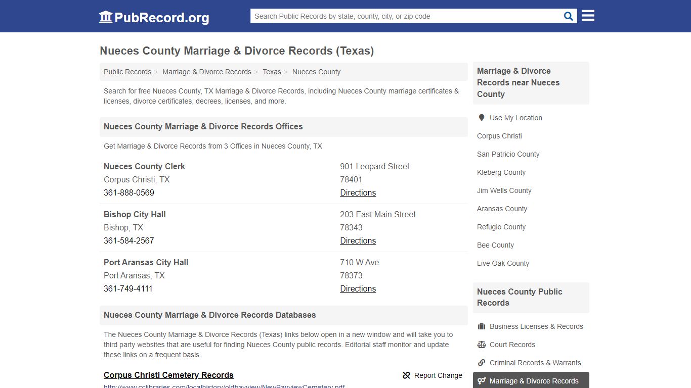 Nueces County Marriage & Divorce Records (Texas)